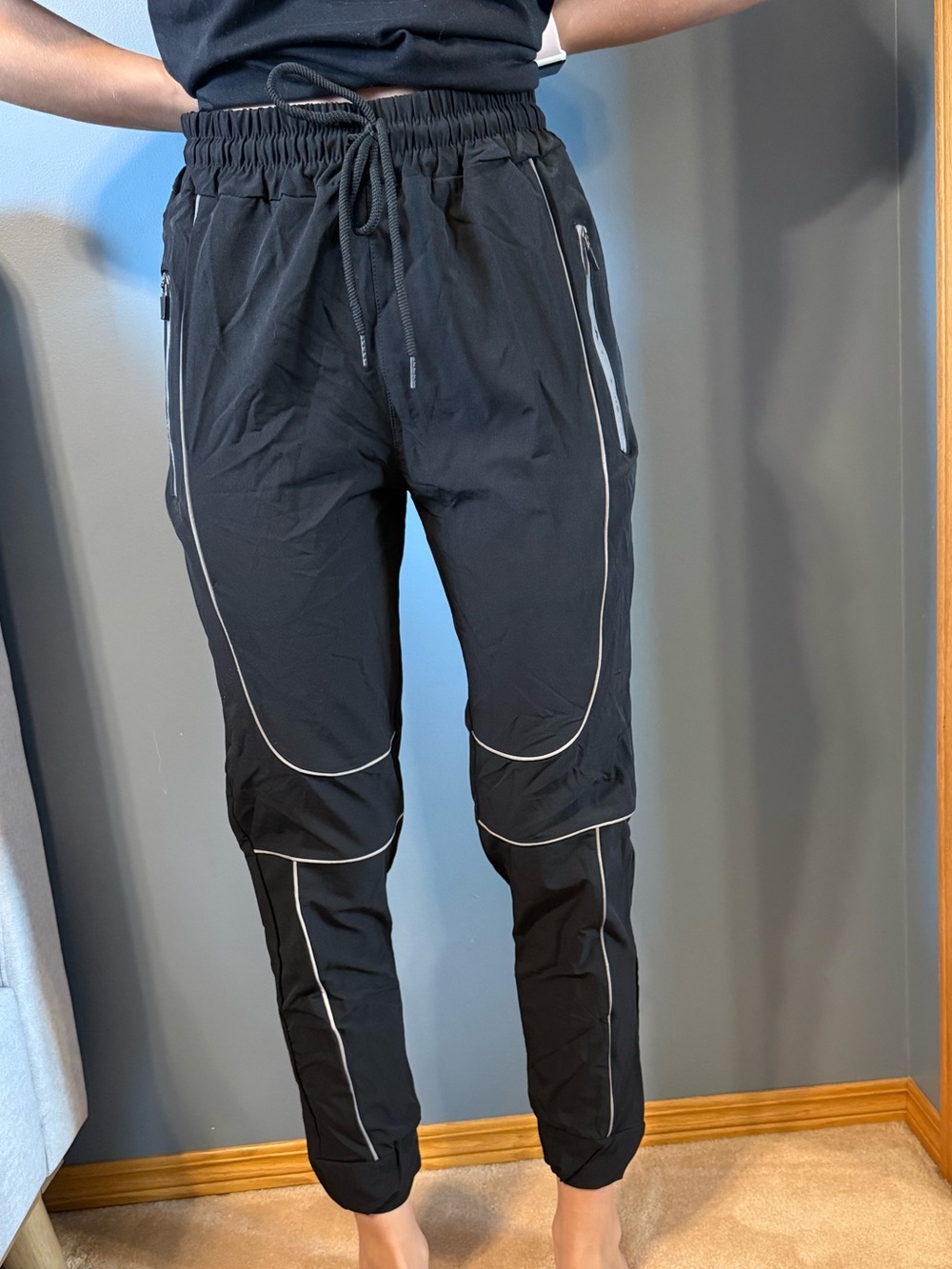 Black Reflective-Trim Performance Joggers